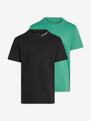 Boys Neck Embroidered 2 Pack T-Shirt Set in Multicolour