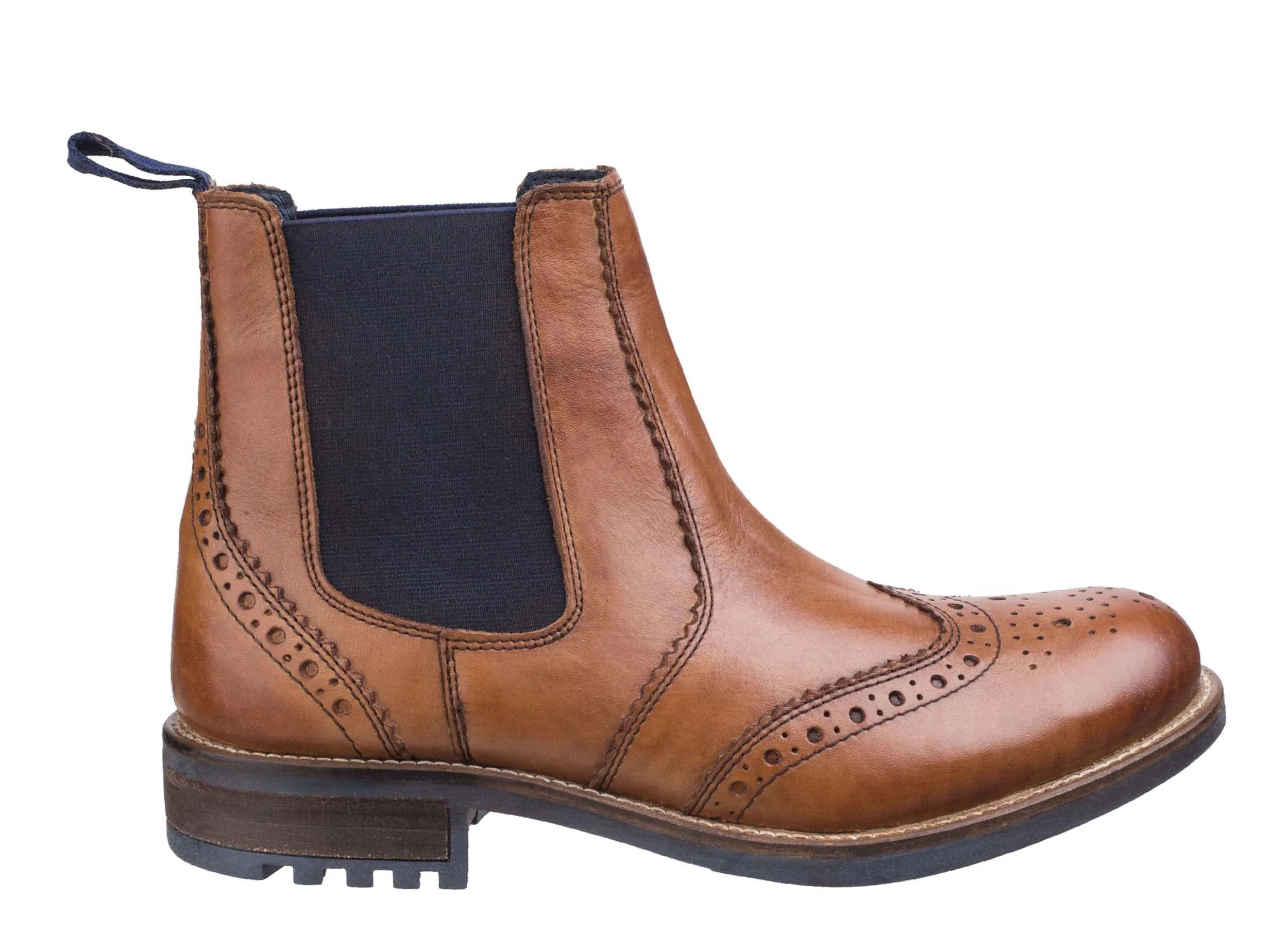 Cotswold Cirencester Mens Brogue Detail Pull On Chelsea Boot