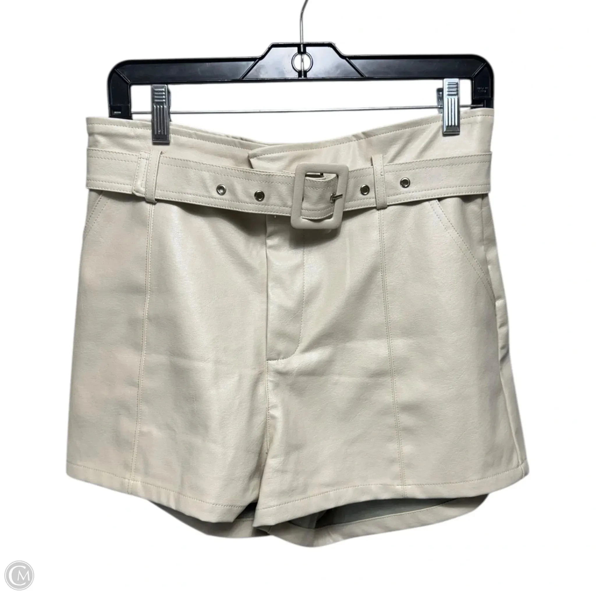 Faux Leather Belted Shorts By Altard State In Cream, Size: M