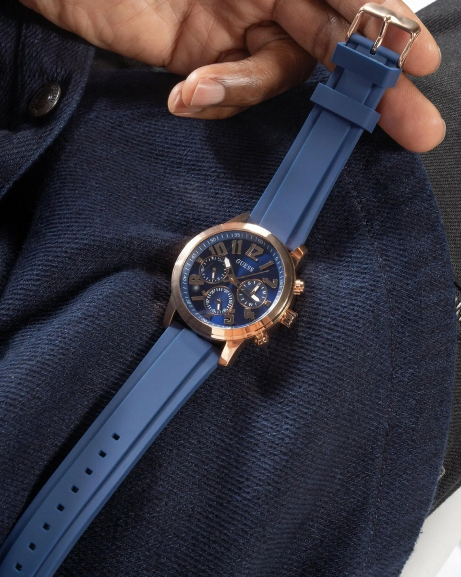 Gold Parker Navy Blue Silicone Watch Guess