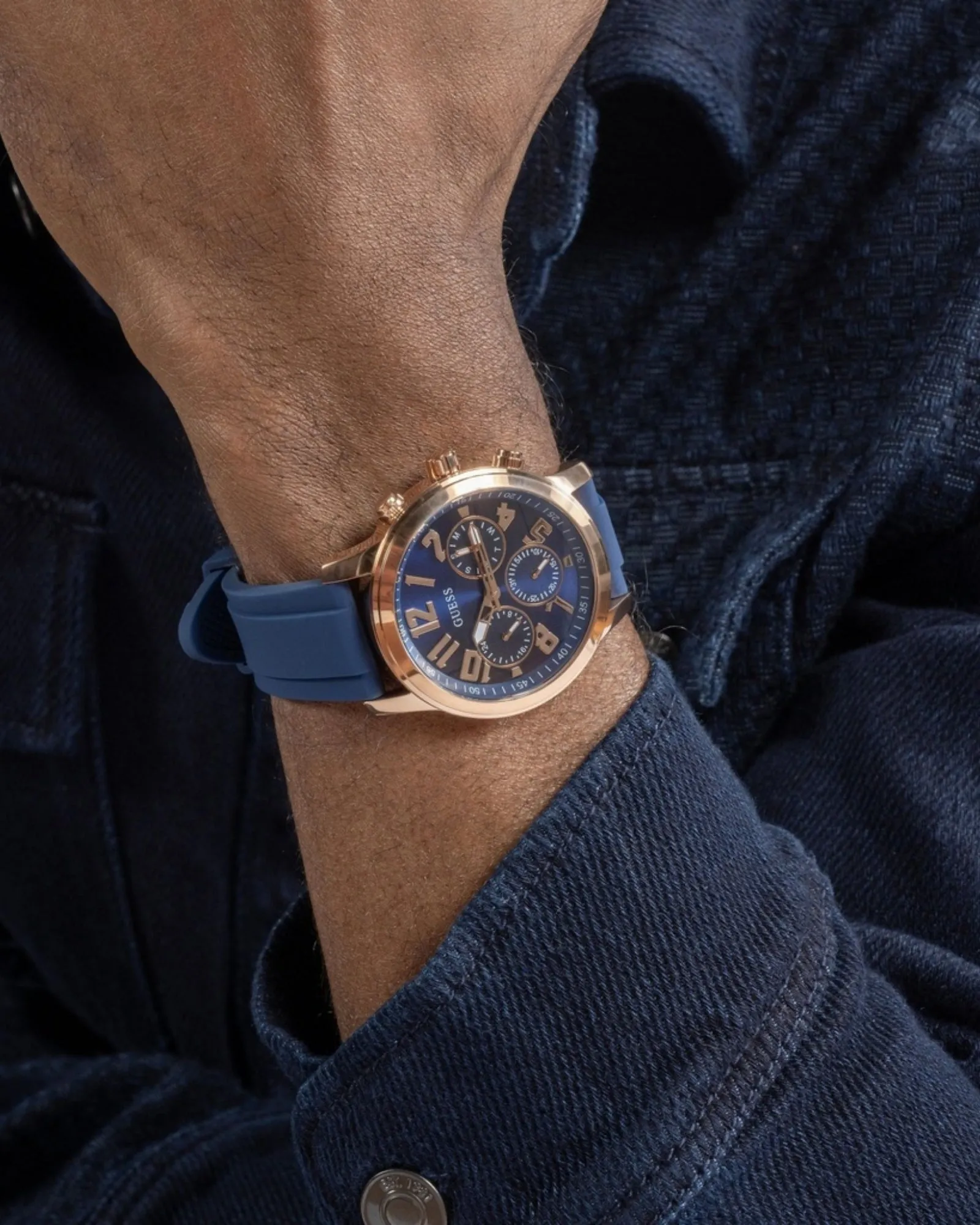 Gold Parker Navy Blue Silicone Watch Guess
