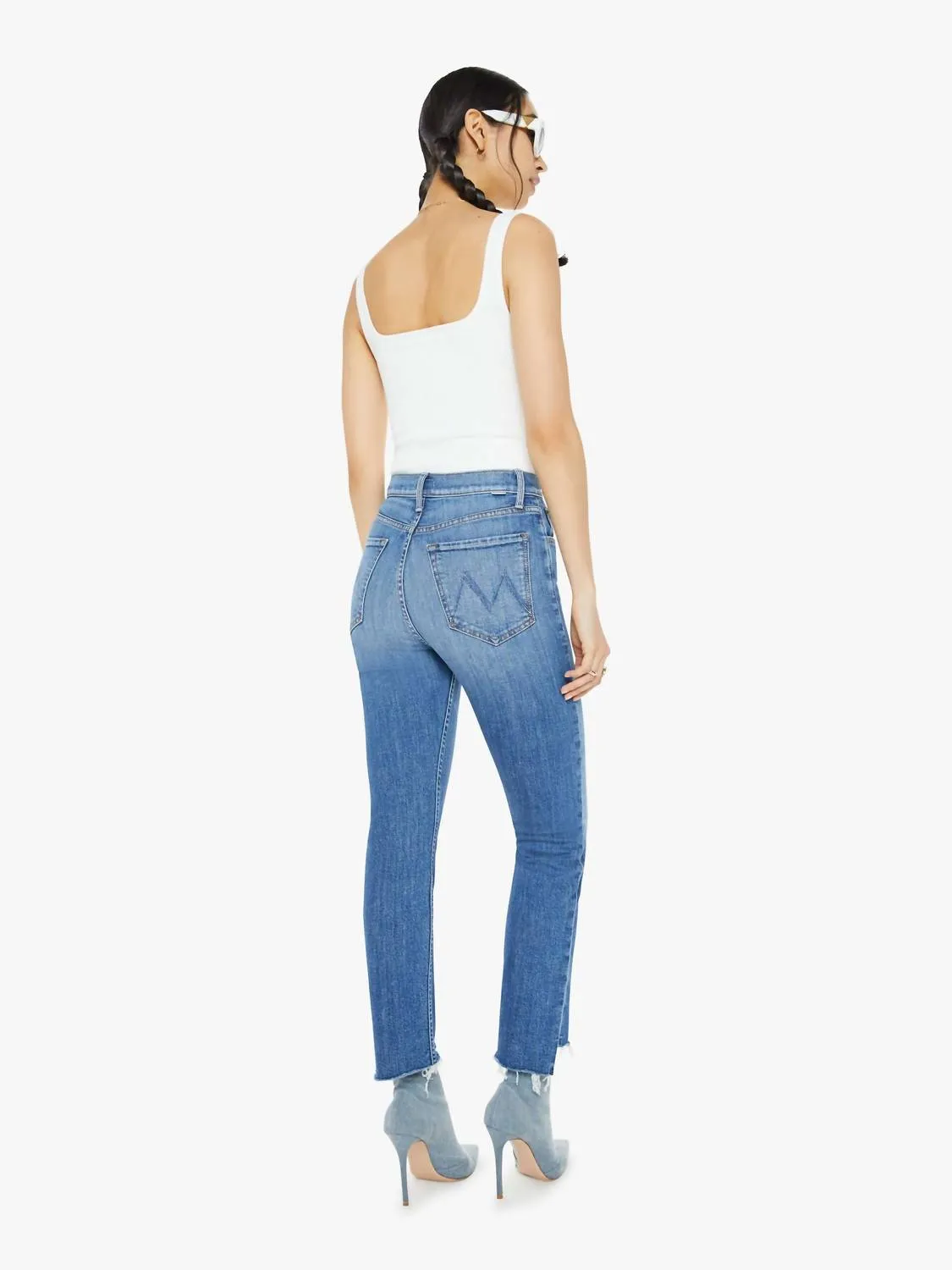 High Waisted Rider Ankle Step Fray Jean In Loafers And Lassos