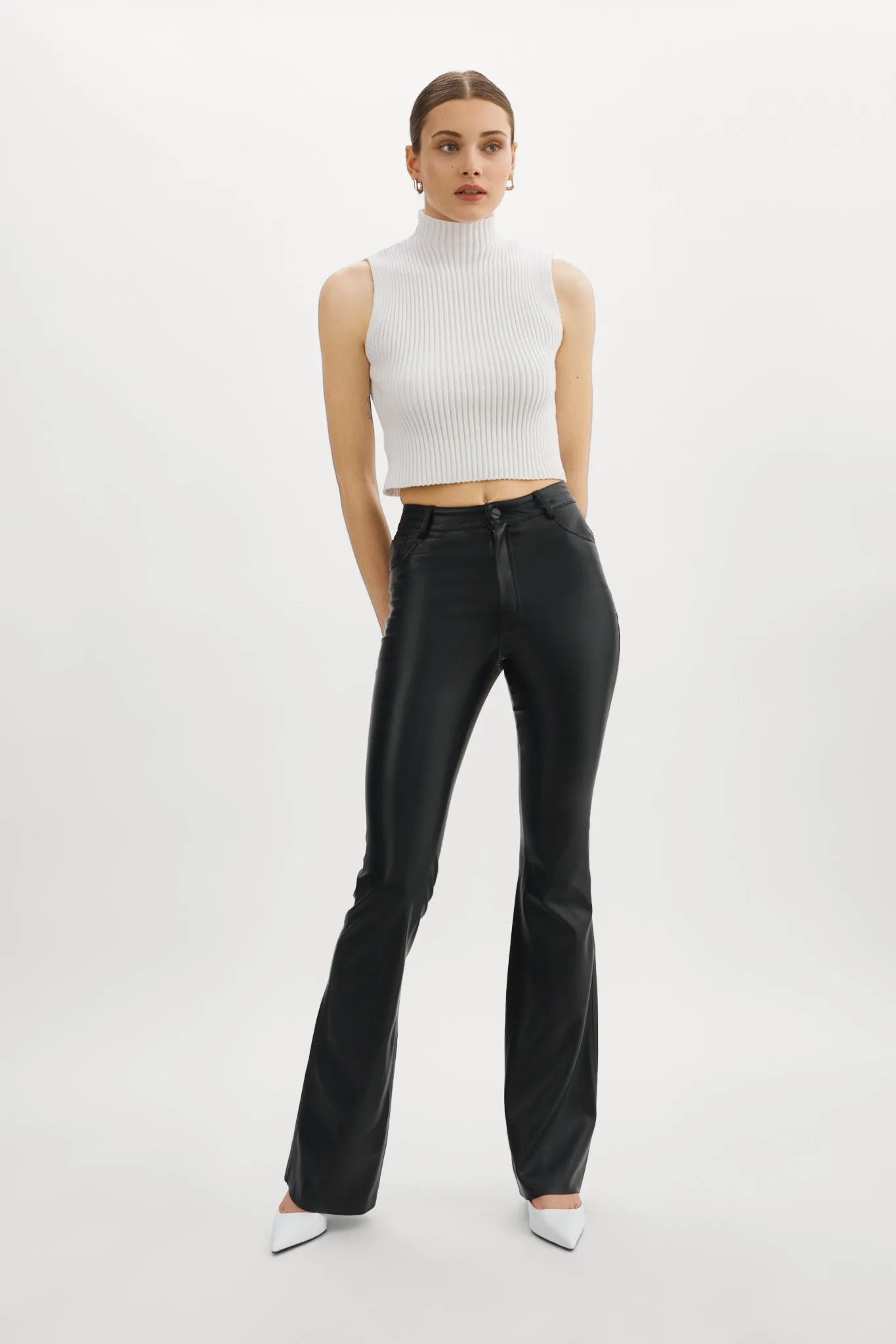 KAIDA |Faux Leather Flare Pants
