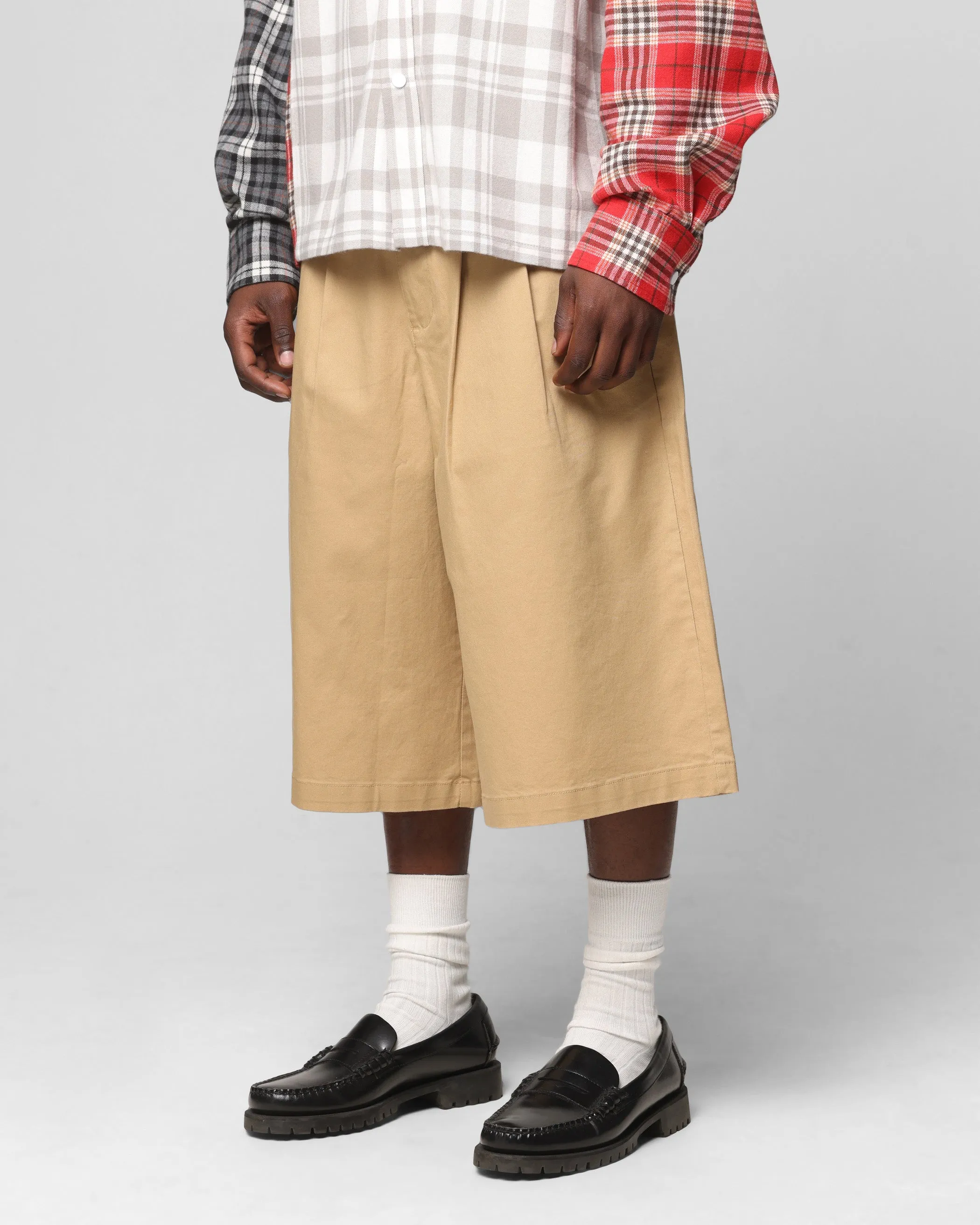 Loiter Wide Leg Chino Shorts Tan