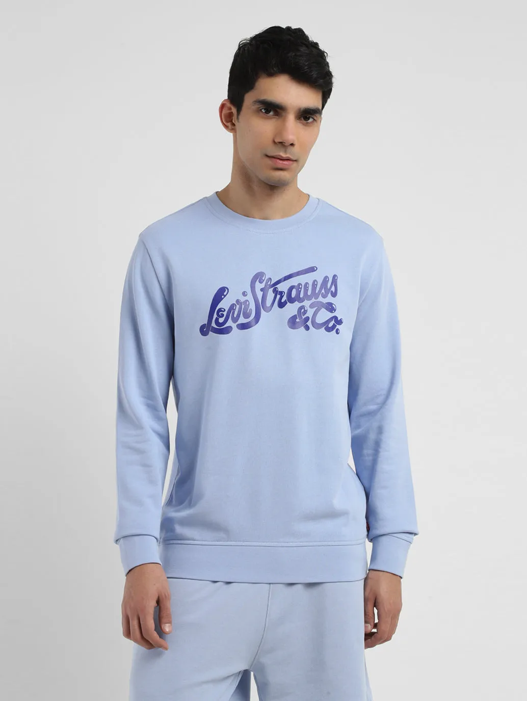 Men's Brand Logo Blue Crew Neck Sweatshirt LEVI'S