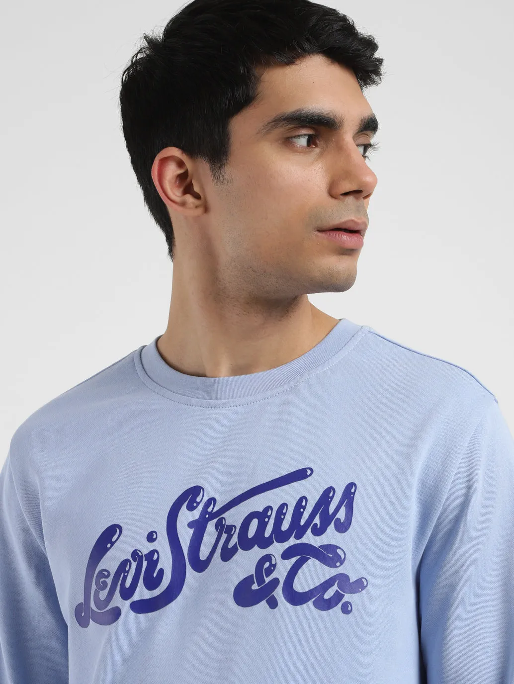 Men's Brand Logo Blue Crew Neck Sweatshirt LEVI'S