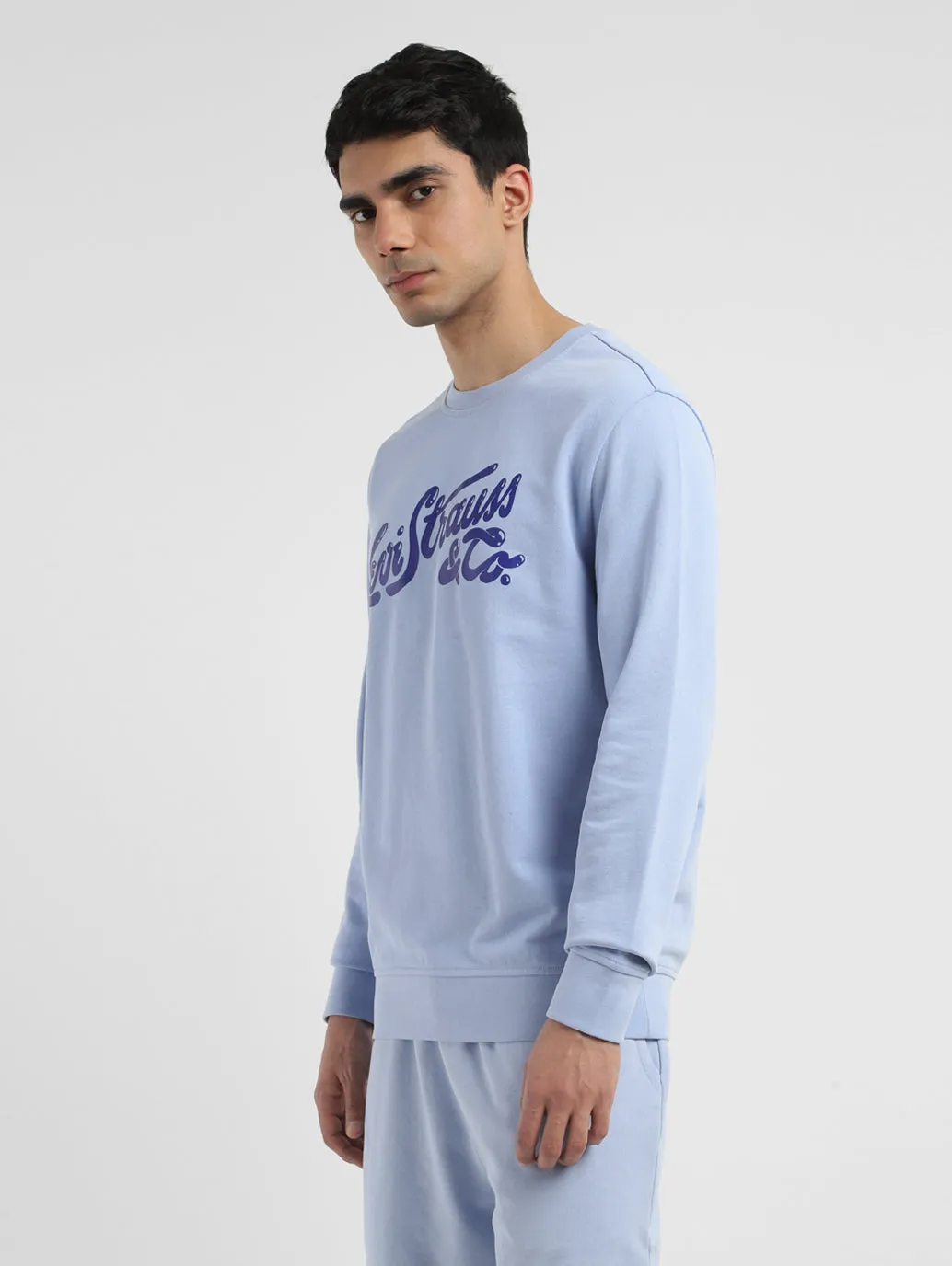 Men's Brand Logo Blue Crew Neck Sweatshirt LEVI'S