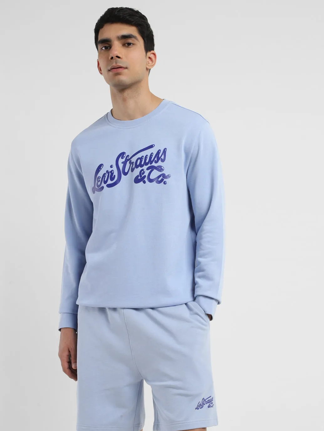 Men's Brand Logo Blue Crew Neck Sweatshirt LEVI'S