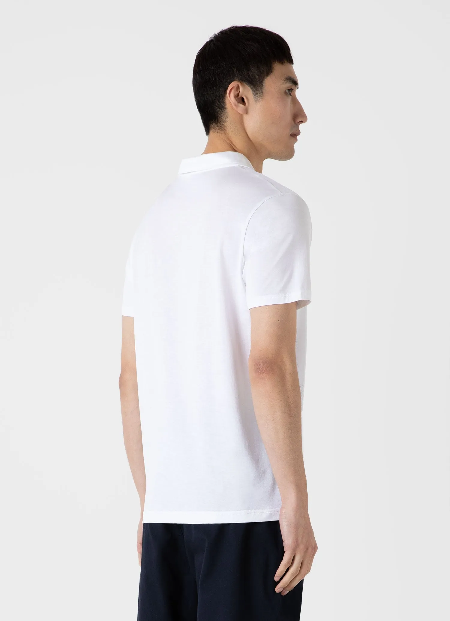 Men's Jersey Classic Polo Shirt in White Sunspel