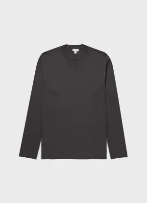 Men's Long Sleeve Heavyweight T-shirt in Charcoal Sunspel