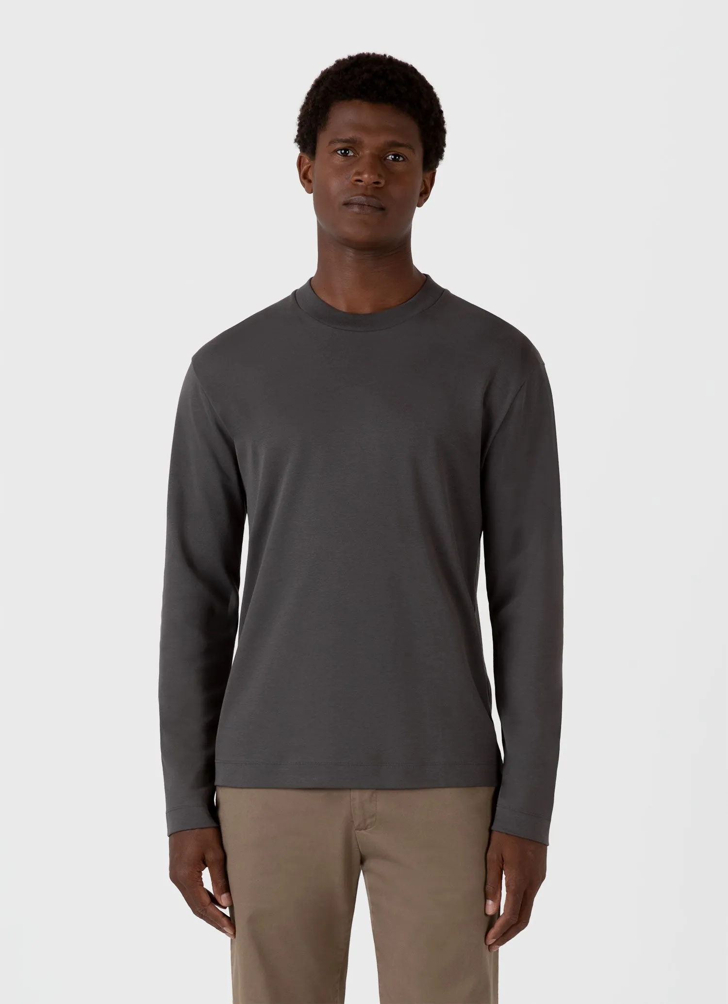 Men's Long Sleeve Heavyweight T-shirt in Charcoal Sunspel
