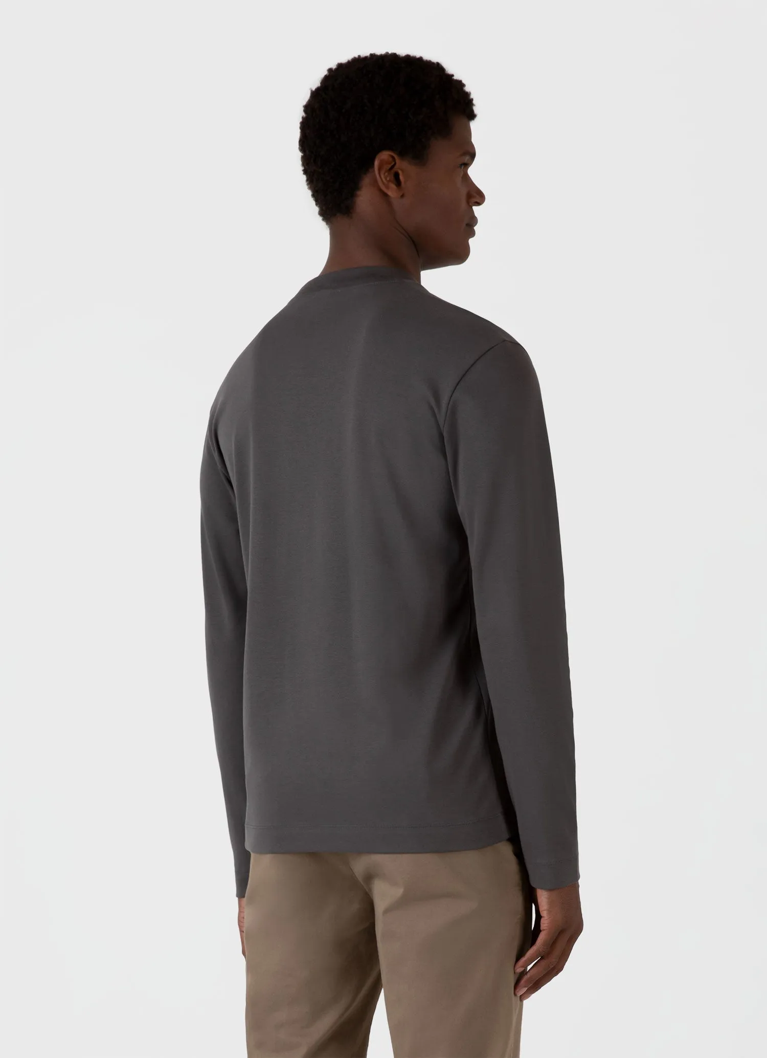 Men's Long Sleeve Heavyweight T-shirt in Charcoal Sunspel