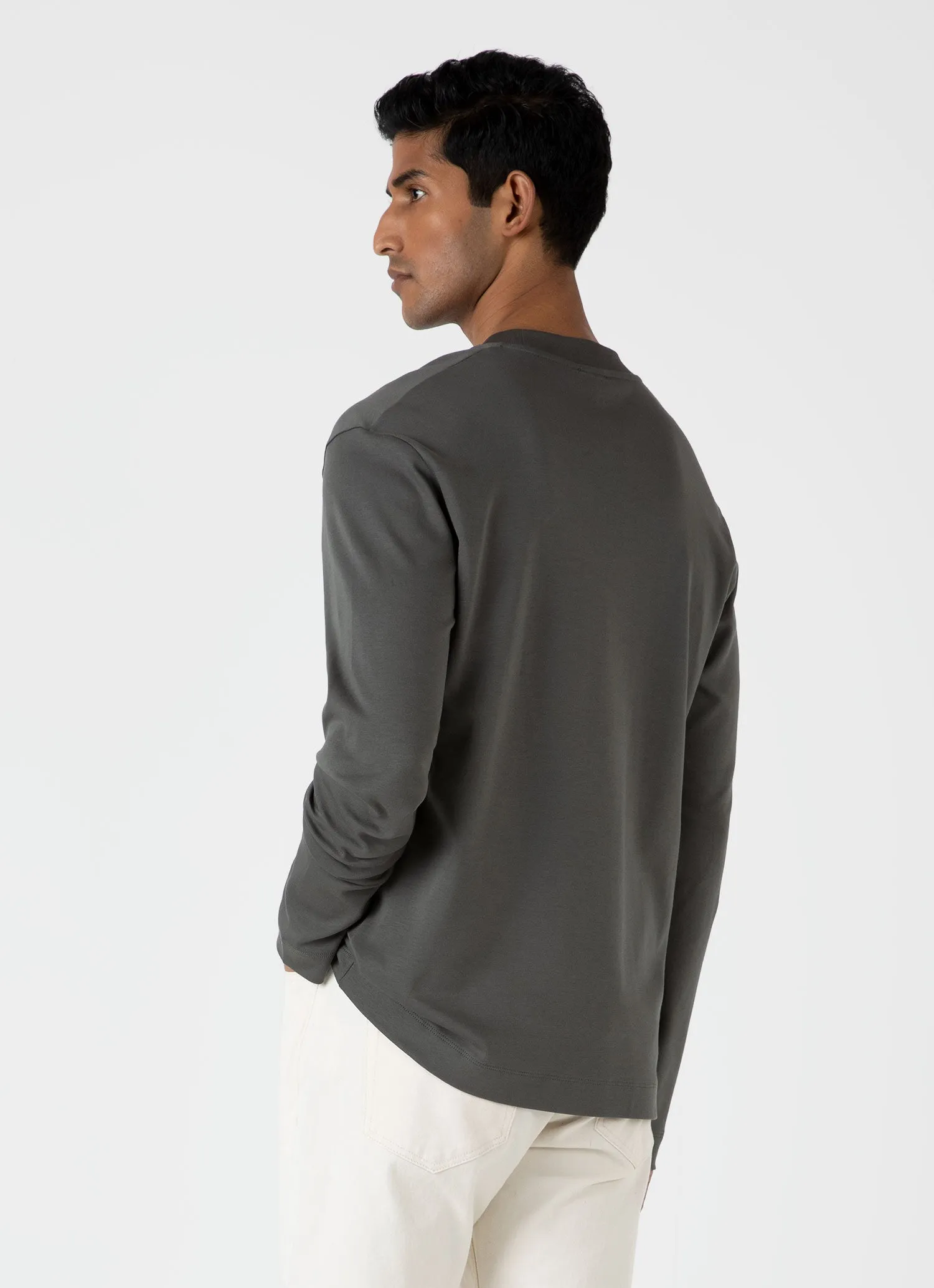 Men's Long Sleeve Heavyweight T-shirt in Drill Green Sunspel