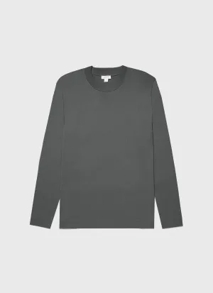 Men's Long Sleeve Heavyweight T-shirt in Drill Green Sunspel