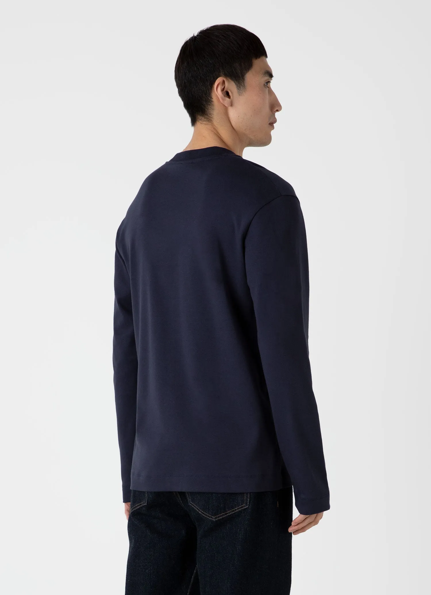 Men's Long Sleeve Heavyweight T-shirt in Navy Sunspel