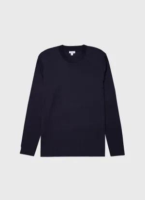 Men's Long Sleeve Heavyweight T-shirt in Navy Sunspel