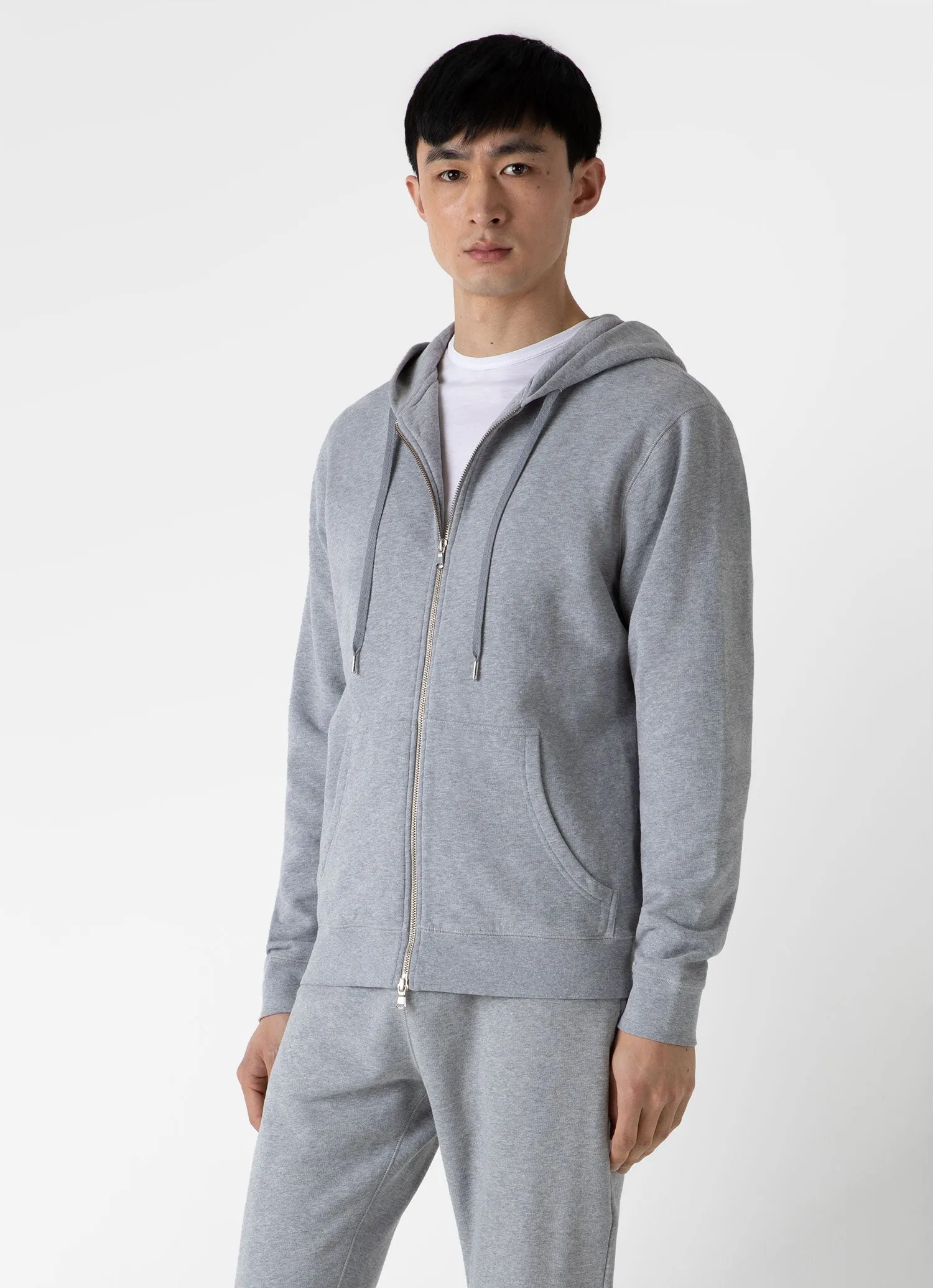 Men's Loopback Zip Hoodie in Grey Melange Sunspel