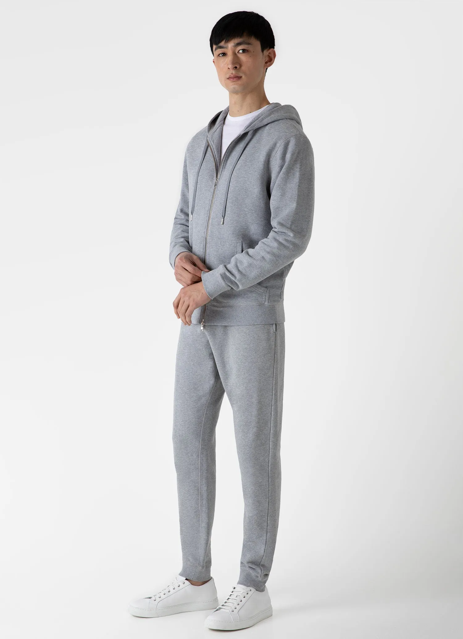 Men's Loopback Zip Hoodie in Grey Melange Sunspel