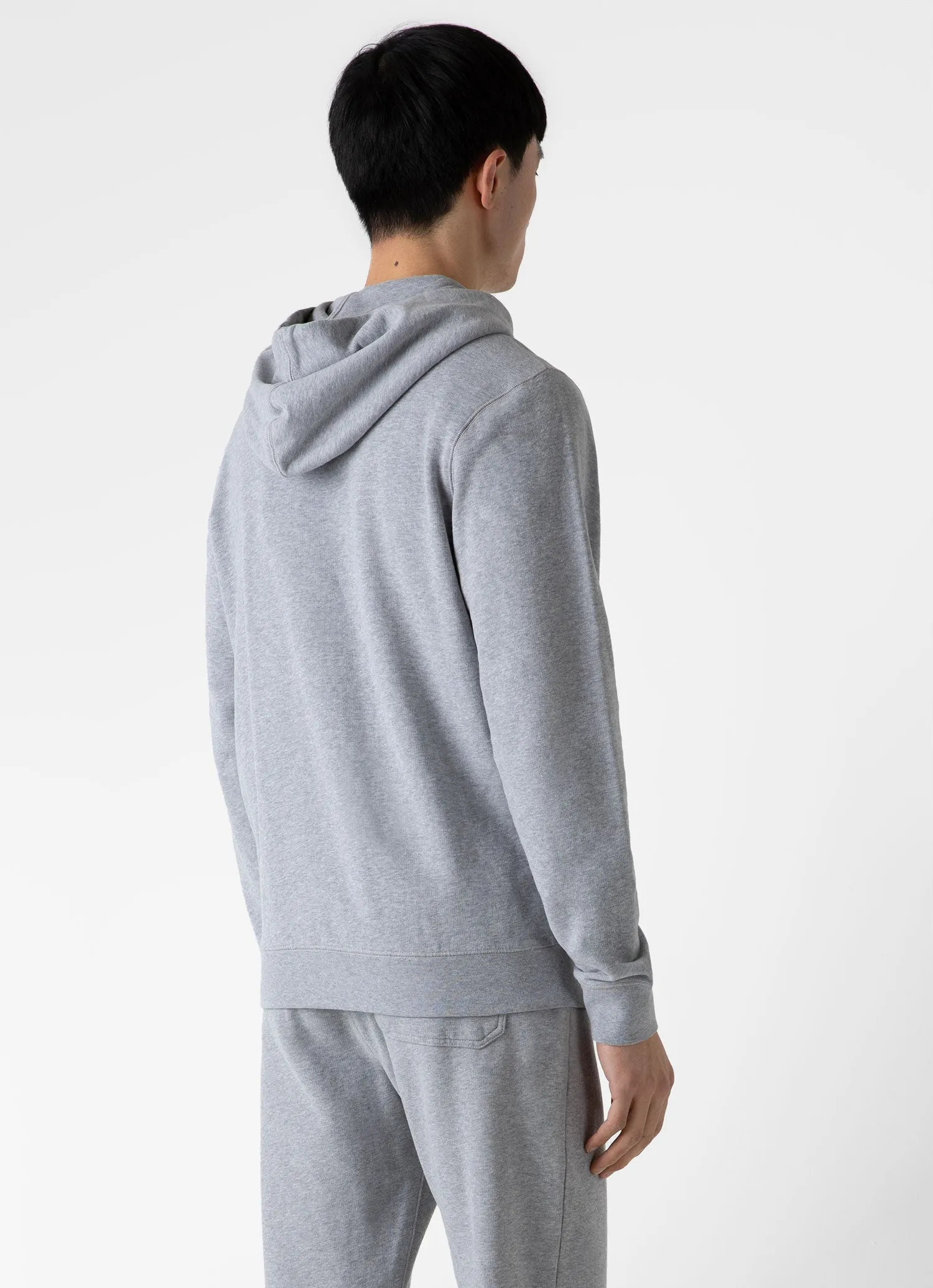 Men's Loopback Zip Hoodie in Grey Melange Sunspel