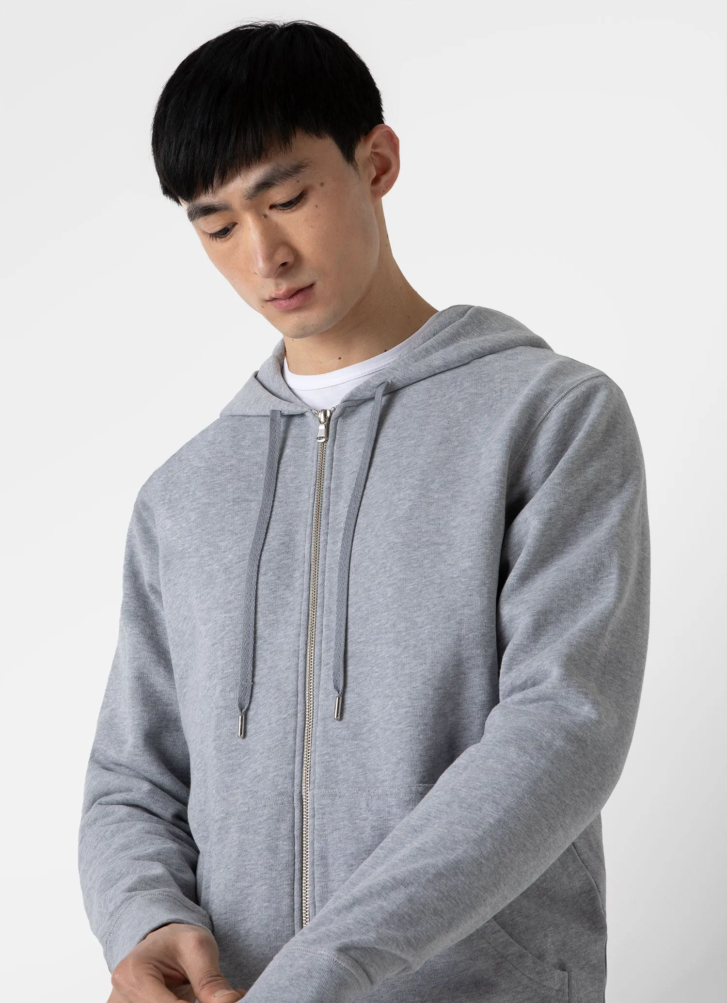 Men's Loopback Zip Hoodie in Grey Melange Sunspel