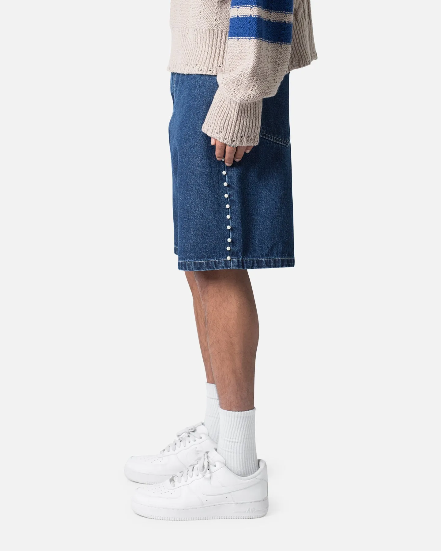 MNML Studded Denim Shorts Blue