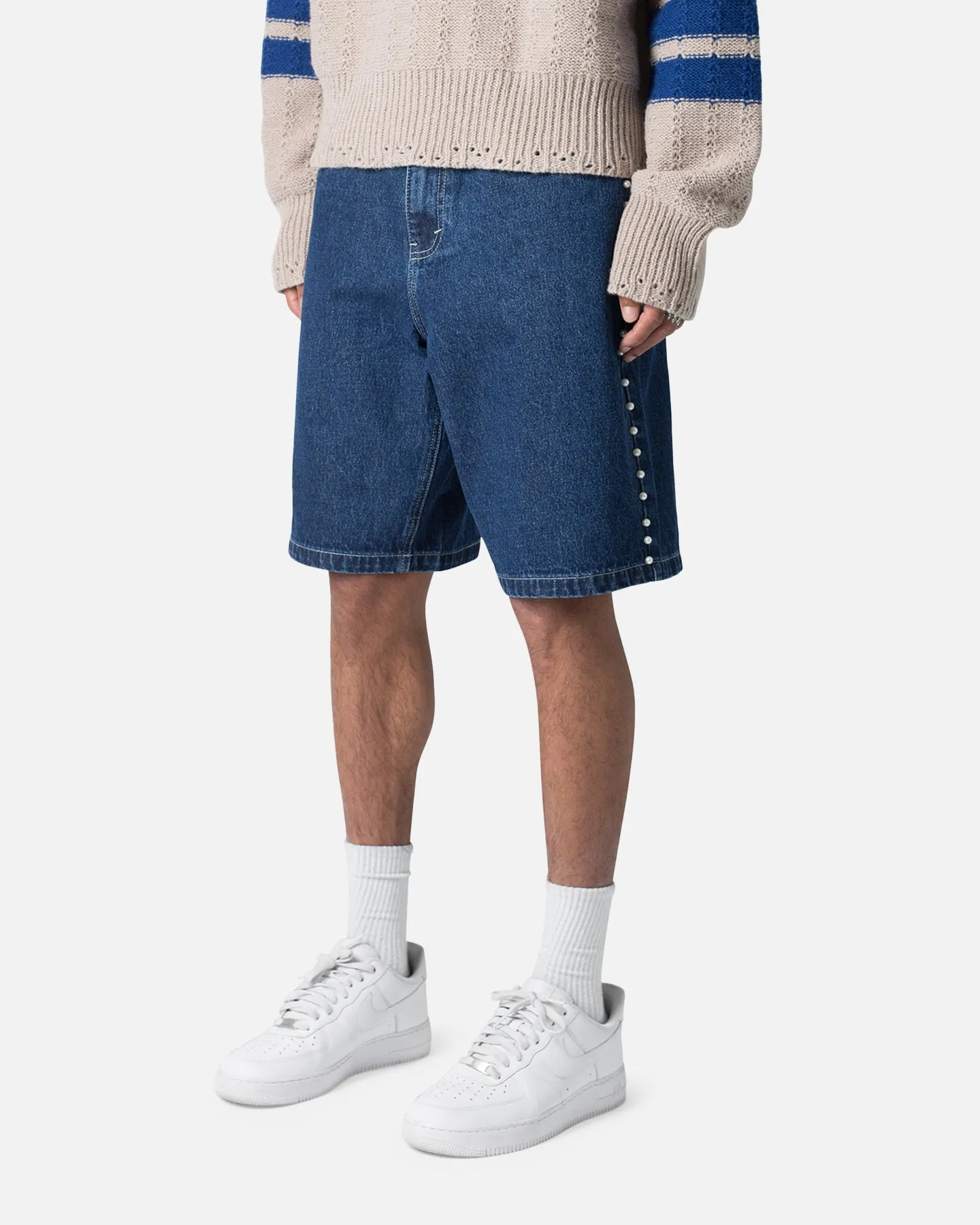 MNML Studded Denim Shorts Blue