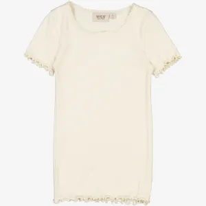 Rib T-Shirt Lace SS - eggshell Wheat