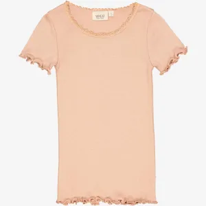 Rib T-Shirt Lace SS - rose dawn Wheat