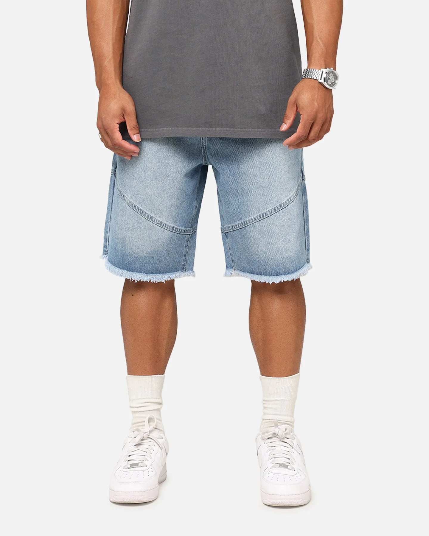 Saint Morta Armoury Baggy Denim Shorts Mid Blue