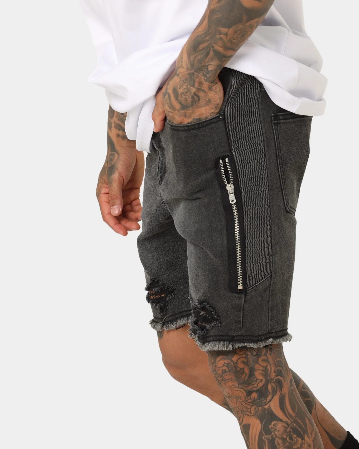 Saint Morta Codex Denim Shorts Vintage Black