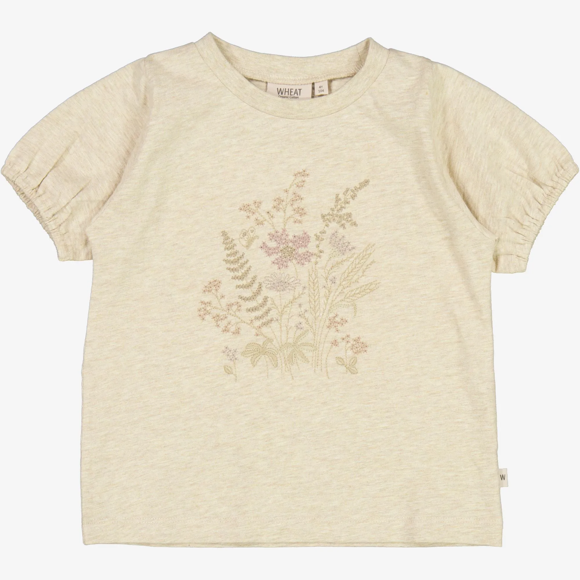 T-Shirt Flower Embroidery - buttermilk melange Wheat