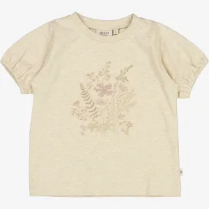 T-Shirt Flower Embroidery - buttermilk melange Wheat