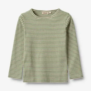 T-Shirt L/S Stig - elm green stripe Wheat
