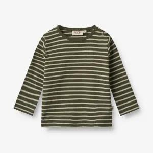 T-Shirt Stig | Baby - dark green stripe Wheat