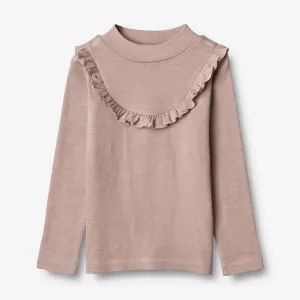 T-shirt Wool Ruffle LS - dark powder Wheat
